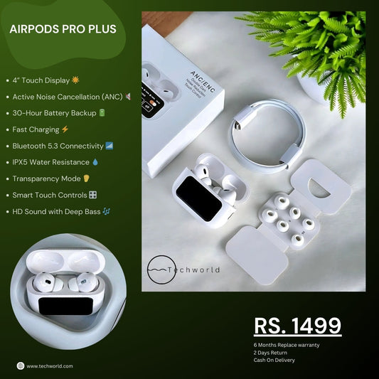 Wireless Airpods with 4” Touch Display & ANC